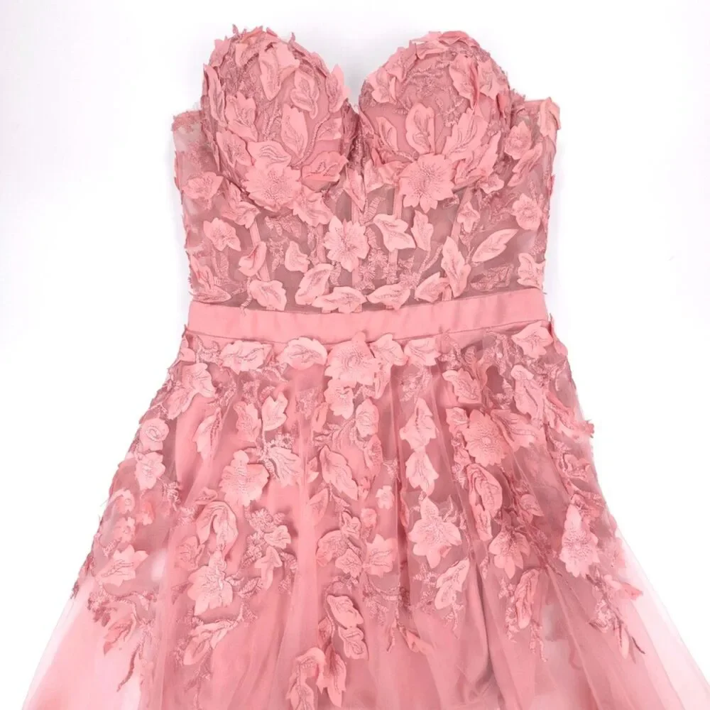 JOVANI 02845 Floral Applique Embellished Corset Gown Pink Romantic Pageant HOCO - Picture 6 of 14